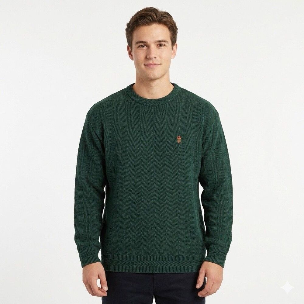 Vintage y2k  Chaps Ralph Lauren Green Hand Framed Cable Knit Sweater Pullover-L